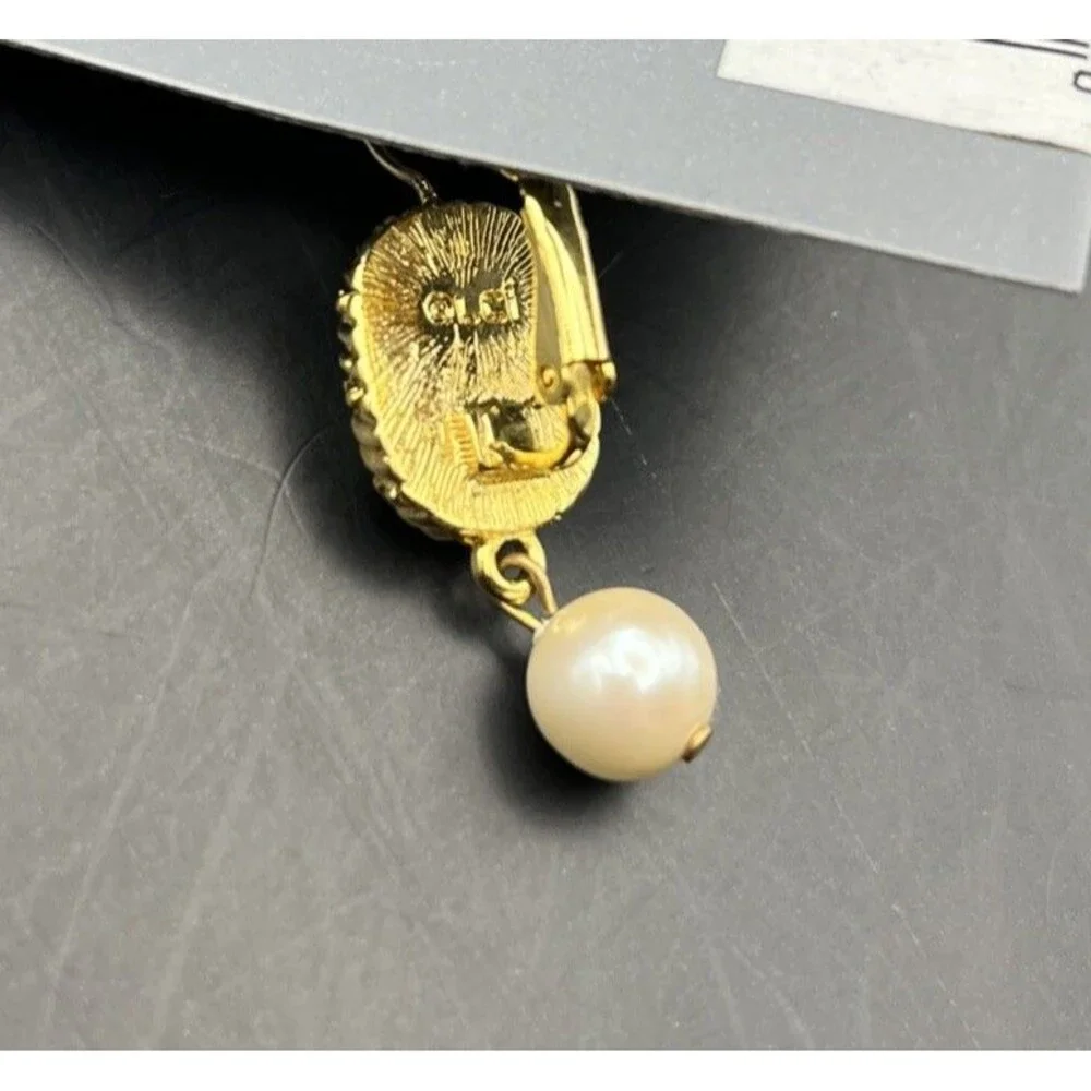 Liz Claiborne Faux Pearl Dangle Earrings Gold Filled Post Drop Classic Vintage